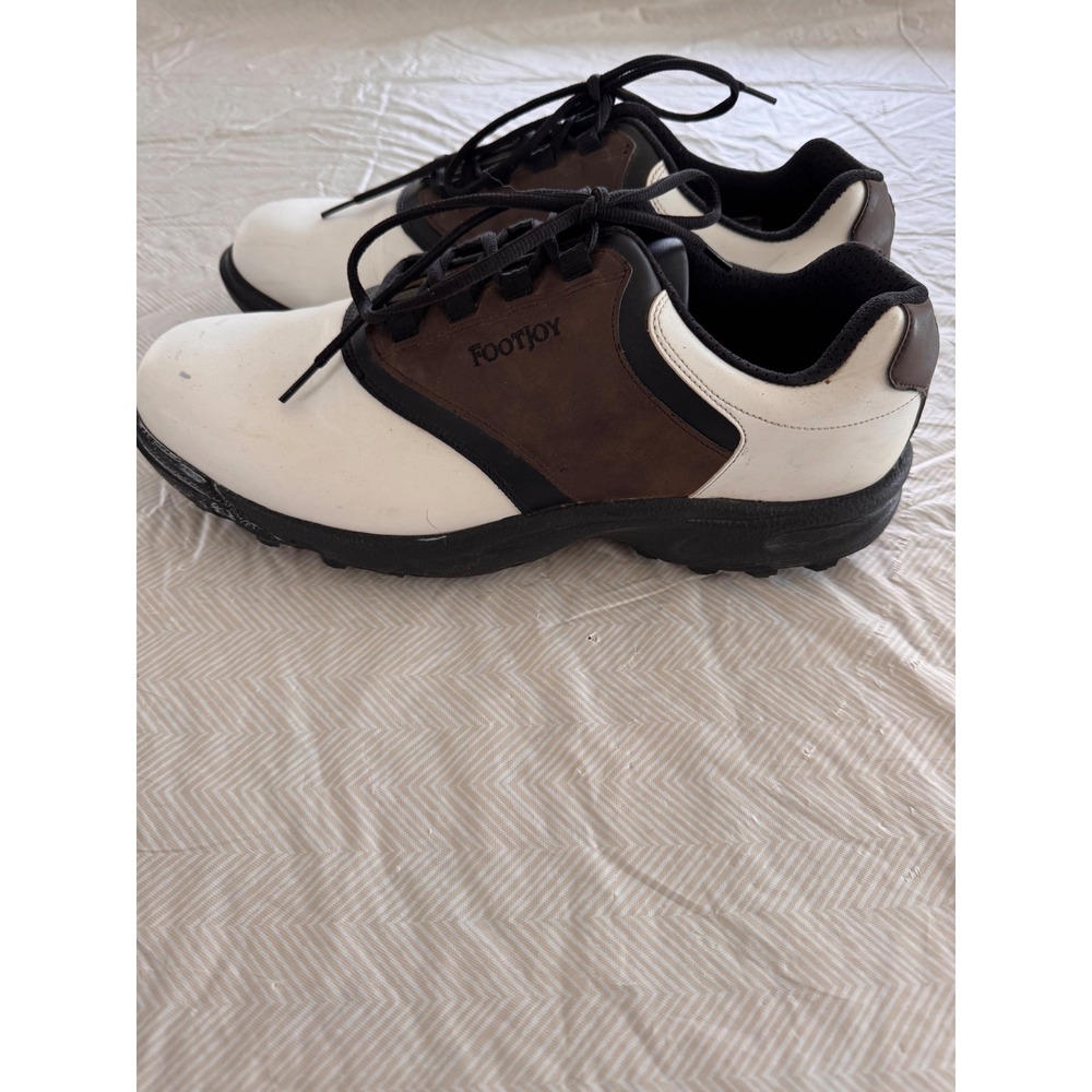 FootJoy Mens Saddle Golf Shoes White Brown Black Spike Cleats Sz 13 Needs Spikes